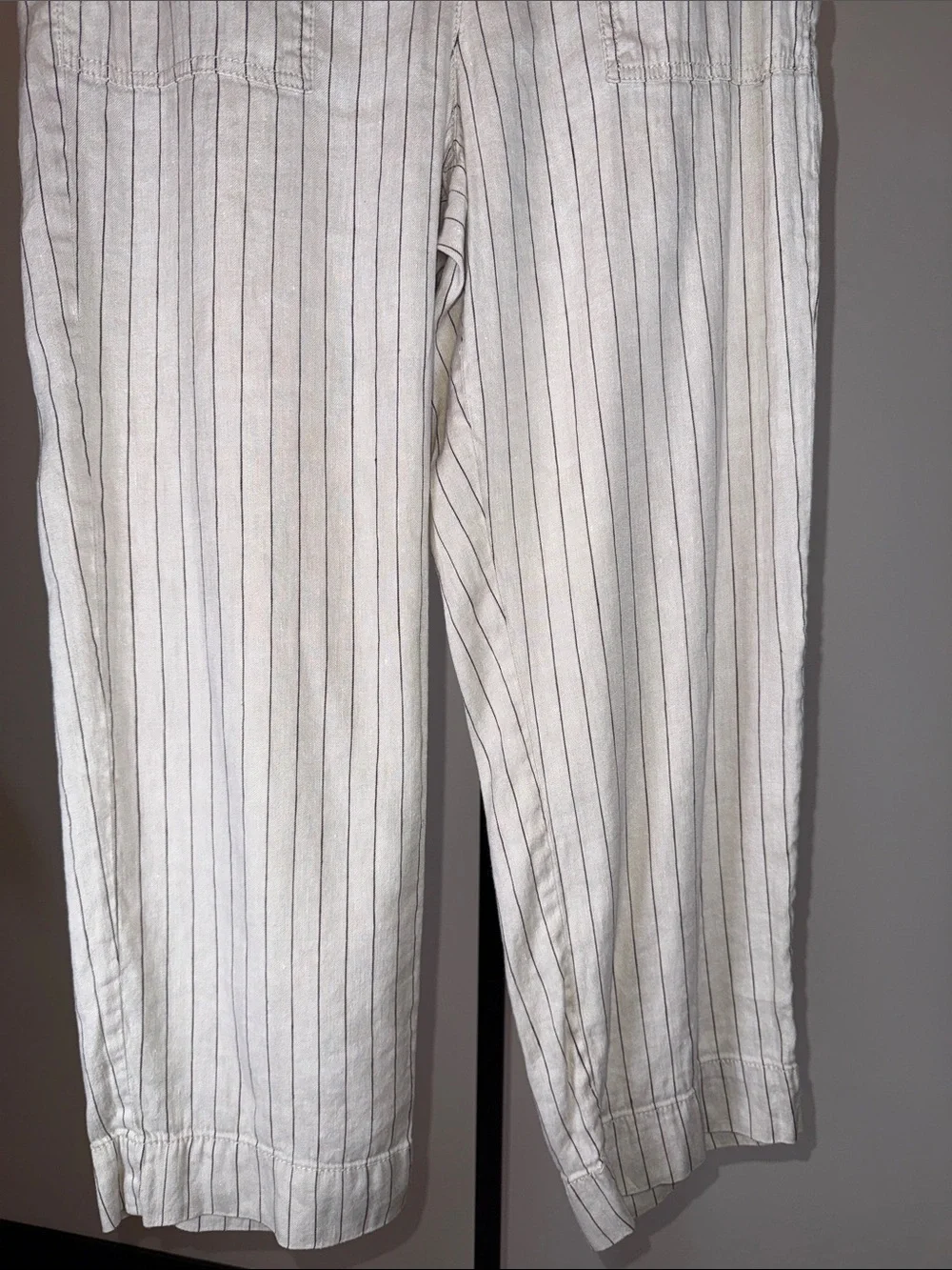 LOFT Striped Linen Blend Wide Leg Crop Pants Pockets | Size 10